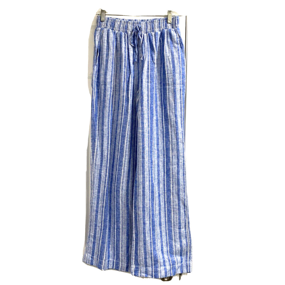 Briggs blue & white casual pull on pants elastic waist relaxed beachy linen S
